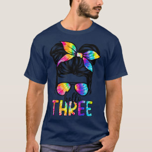 Hello Three Messy Bun I'm Three Year Old Happy Bir T-Shirt