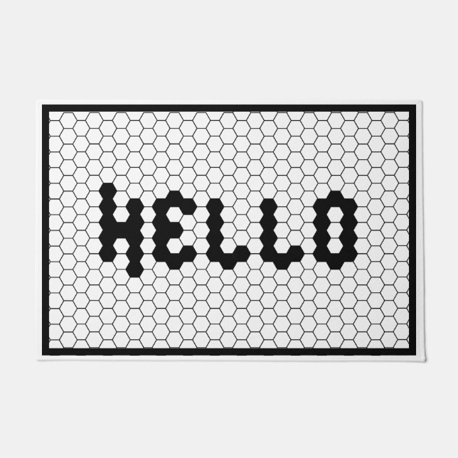 Hello Trendy Faux Tile Black and White Door Mat (Front)