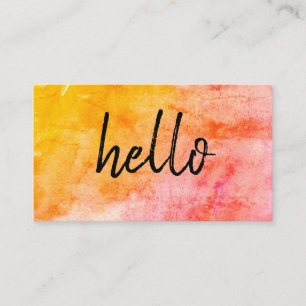 Hello Trendy Handwritten Watercolor Business Card