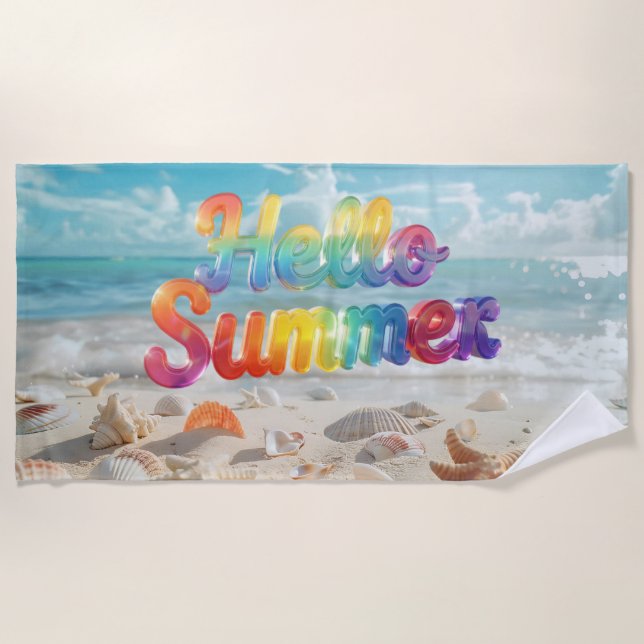 Hello Tropical Summer Island Beach Towel (Front)