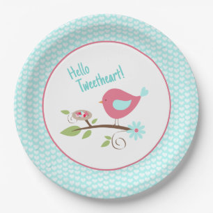 Hello Tweetheart Cute Bird Valentine's Day Paper Plate