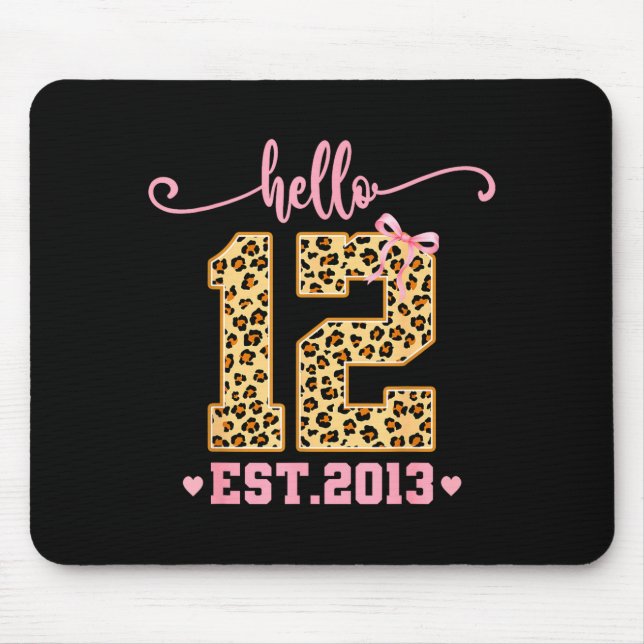 Hello Twelve Est 2013 12th Birthday Coquette Bow L Mouse Mat (Front)