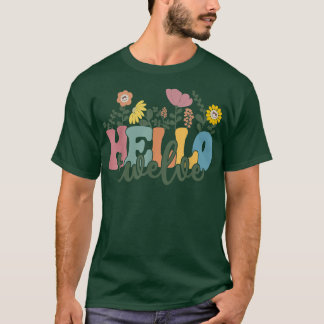 Hello Twelve Flower I Am 12 Year Old Happy Birthda T-Shirt