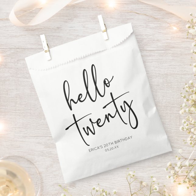 Hello Twenty Minimalist 20th Birthday Party Favour Bags (Clipped)