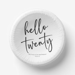Hello Twenty Minimalist 20th Birthday Party Paper Plate