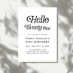 Hello Twenty Modern Retro 21st Birthday Invitation