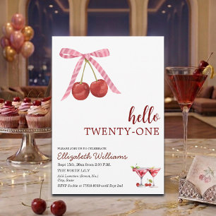 Hello Twenty One Cherry Martini Birthday Party Invitation