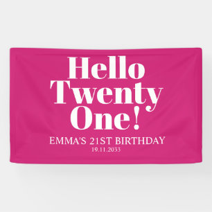 Hello Twenty One Hot Pink 21st Birthday Party   Banner