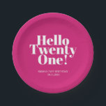 Hello Twenty One Hot Pink 21st Birthday Party Paper Plate<br><div class="desc">Hello Twenty One Hot Pink 21st Birthday Party Paper Plates... Say Hello to Twenty One in a sassy style! Be the hottest topic of the town with our fabulous Hot Pink 21st Birthday Party Paper Plates... Capture the excitement and celebration of a milestone birthday with this hot pink Hello Twenty...</div>