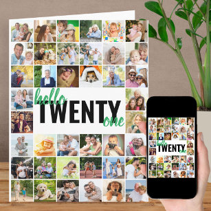 Hello Twenty One Photo Collage 21st Birthday Card