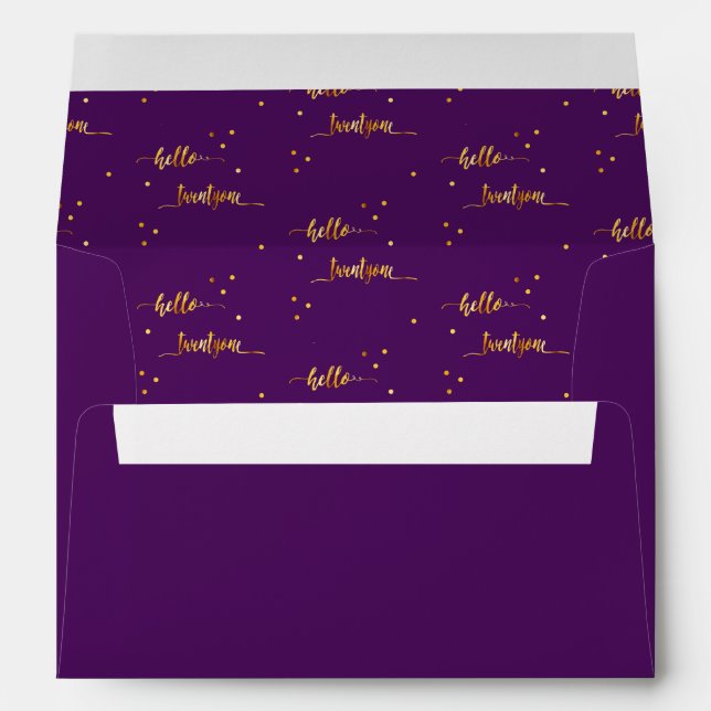 Hello twentyone 21 birthday purple gold typography envelope (Back (Bottom))