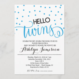 Hello Twins boy Baby Shower Invitation