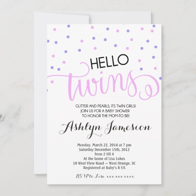 Hello Twins girls Baby Shower Invitation (Front)