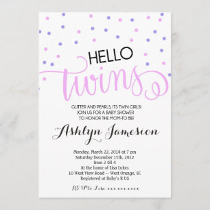 Hello Twins girls Baby Shower Invitation