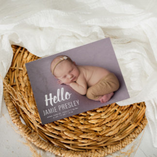 HELLO typography birth announcement postcard
