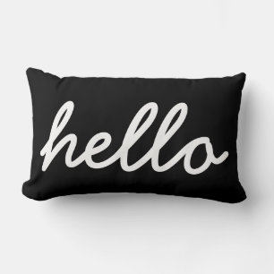 Hello Typography Black and White Lumbar Cushion