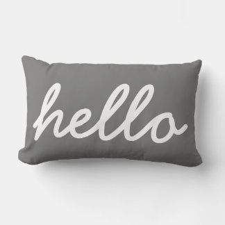 Hello Typography Charcoal and White Lumbar Cushion