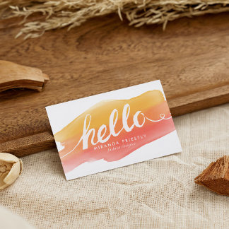 Hello Typography Stylish Yellow & Pink Watercolor Business Card