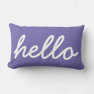 Hello Typography white on periwinkle purple Lumbar Cushion