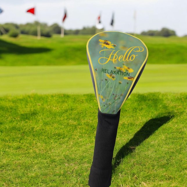Hello Typography Yellow Wildflower Photograph Golf Head Cover (template driver golf club cover )