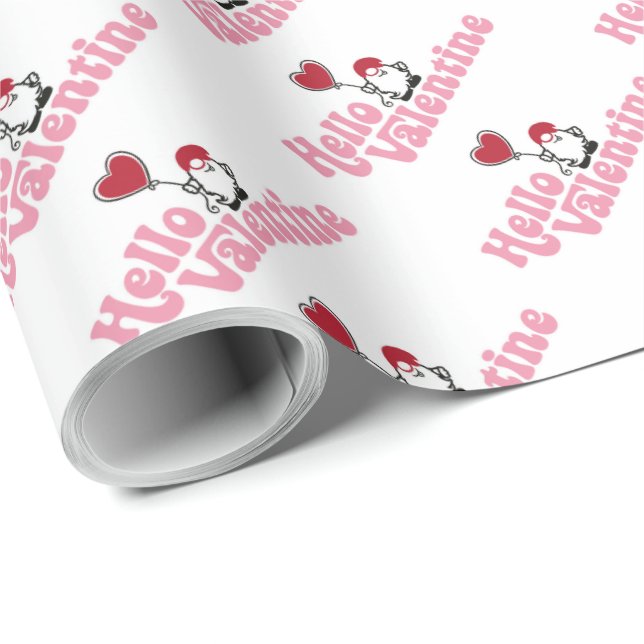 Hello Valentine Gnome with heart-shaped balloon Wrapping Paper (Roll Corner)