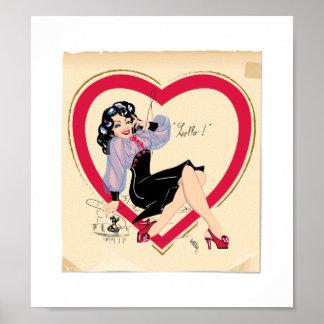Hello Valentine Pin-Up Girl Poster