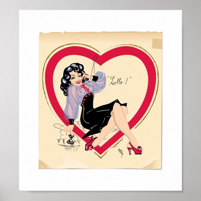 Hello Valentine Pin-Up Girl Poster (Front)