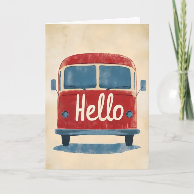 Hello Vintage Bus Holiday Card (Front)