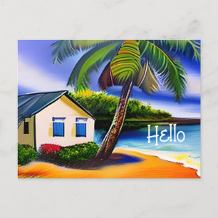 Hello Watercolor Beach Art Keeping in Touch Postcard