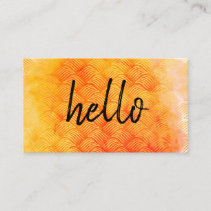 Hello Watercolor Orange Weave Pattern Business Card
