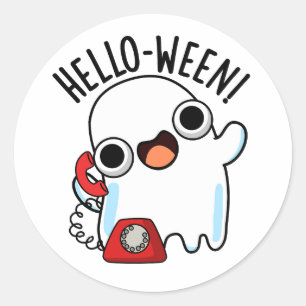 Hello-ween Funny Ghost Pun  Classic Round Sticker