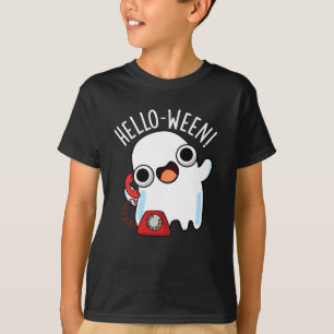 Hello-ween Funny Ghost Pun Dark BG T-Shirt