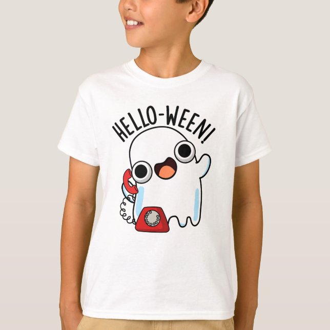 Hello-ween Funny Ghost Pun  T-Shirt (Front)