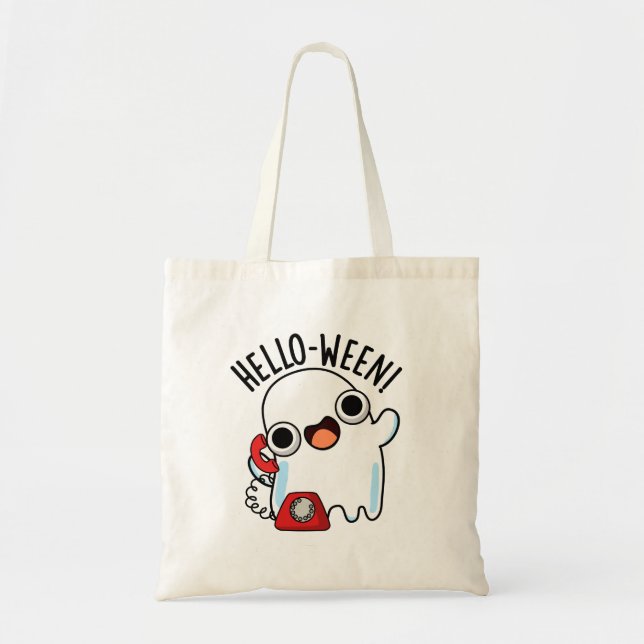 Hello-ween Funny Ghost Pun  Tote Bag (Front)