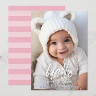 Hello Whimsical brushed letters Baby Girl Photo Announcement