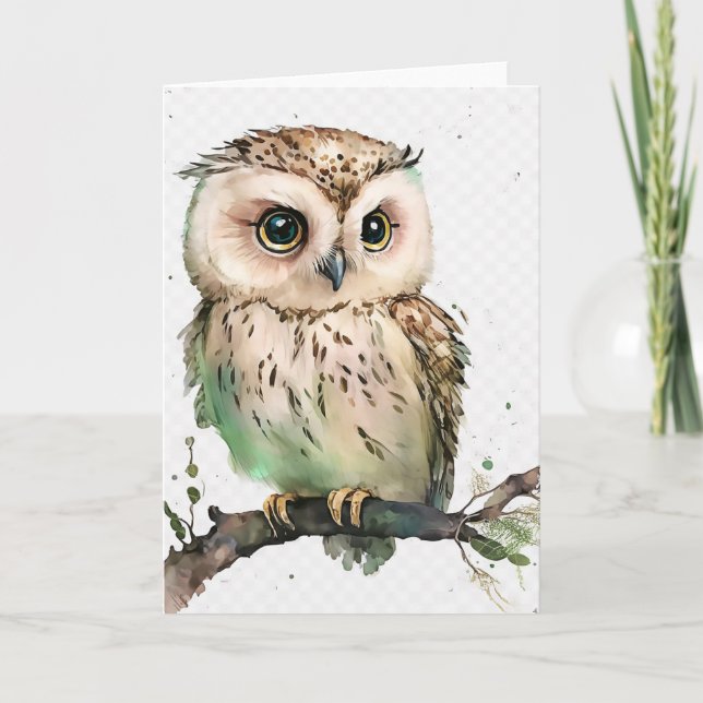 Hello whimsical owl thank you card (Front)
