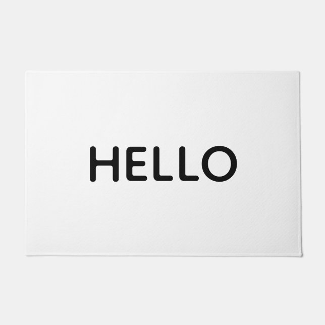 Hello White Black Minimal Doormat (Front)