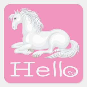 Hello White Horse Equestrian Love Thinking of You Square Sticker