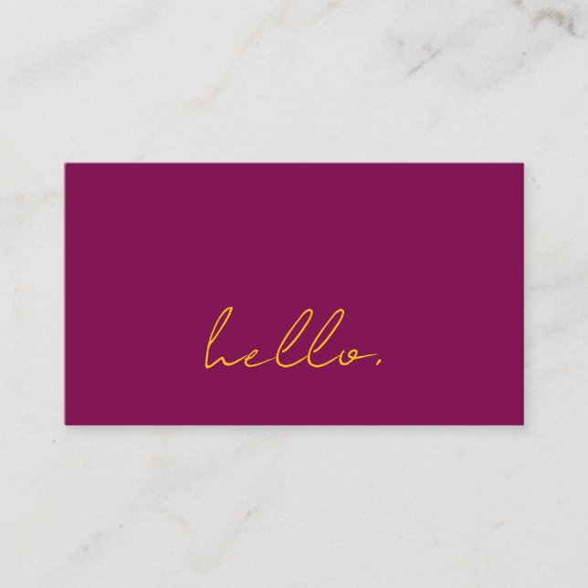 Hello Wine Pink Orange Script Typography Modern Business Card (Front)