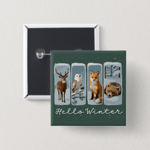 Hello Winter Animals Deer Owl Fox Bear Cosy Season 15 Cm Square Badge