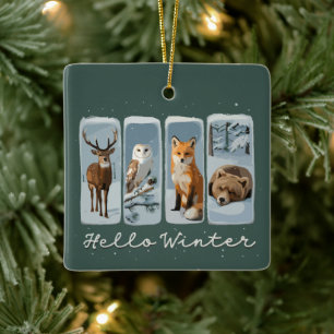 Hello Winter Animals Deer Owl Fox Bear Cosy Season Ceramic Ornament