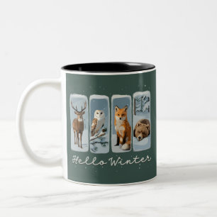 Hello Winter Animals Deer Owl Fox Bear Cosy Season Two-Tone Coffee Mug