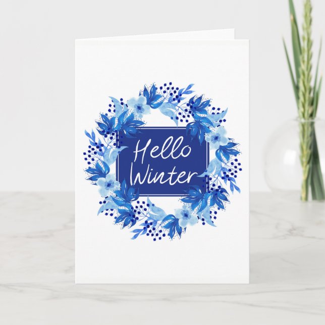 Hello Winter Blue Flower Greeting card (Front)