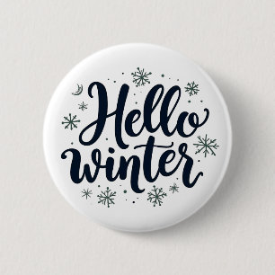 Hello Winter Christmas Snowflake Winter Season 6 Cm Round Badge