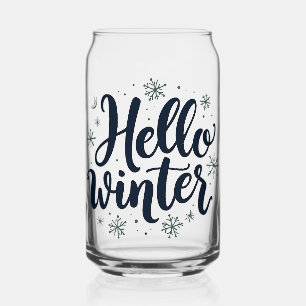 Hello Winter Christmas Snowflake Winter Season Can Glass