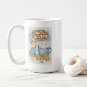 Hello Winter.Cosy Reindeer, Hot Cocoa, Gingerbread Coffee Mug