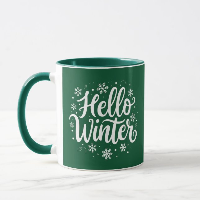 Hello Winter Elegant Christmas Two Tone Coffee Mug (Left)