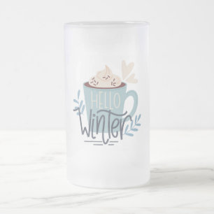 Hello Winter Frosted Glass Beer Mug