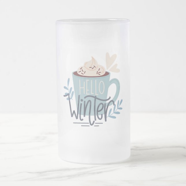 Hello Winter Frosted Glass Beer Mug (Center)