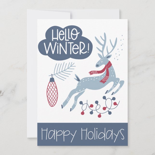 Hello Winter Happy Holidays Christmas Holiday Card (Front)